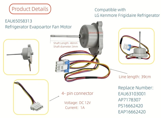 Alt view image 3 of 7 - EAU65058313 Refrigerator Condenser Fan Motor Fit for LG Kenmore Freezer Refrigerators, Compatible with: EAU63103001 AP7178307 PS16662420 EAP16662420