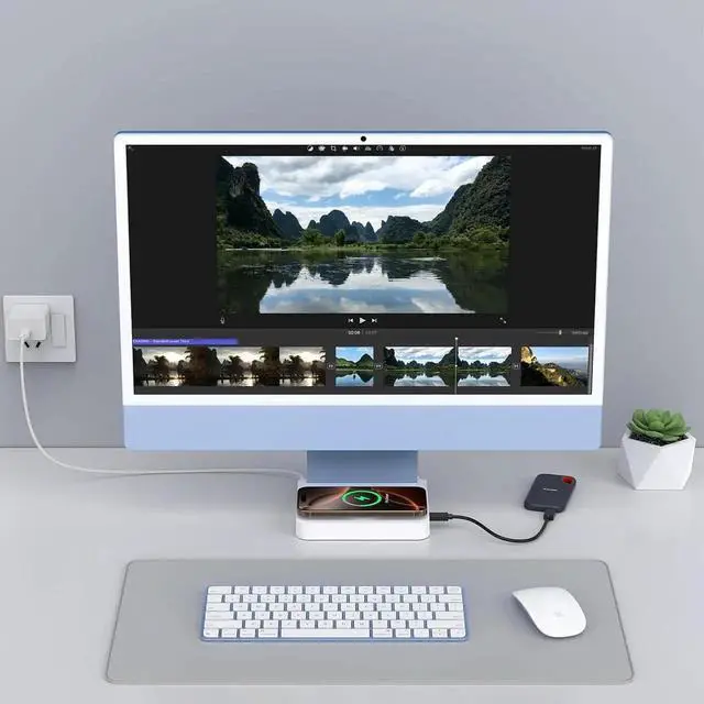 Alt view image 6 of 6 - USB C Hub for iMac 24-inch 2021/2023/2024, 10Gbps USB-C*2 & USB-A, SD/TF Reader, 15W Wireless Charge, Accessory Adaptor for iMac M1 M2 M4