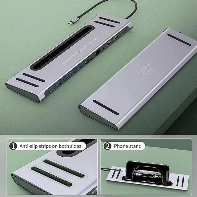 Alt view image 5 of 7 - USB C Docking Station,Onten USB-C to Dual HDMI Adapter HUB .12-in-1 USB-A 3.0, USB-C 3.0 Gigabit Ethernet Dual-solt sd/tf Card Reader,PD 100w Charger (DP Alternative Mode Required)