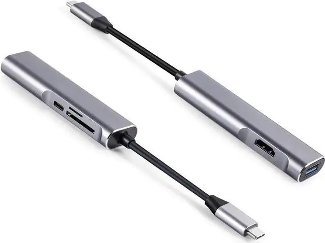 Main image of 5 in 1 USB C Hub Aluminum with HDMI 4K Adapter USB 3.0 Ports 1 SD and 1 microSD PD 100W Card Reader for and More Type-C Devices Universal Docking Station Dual Video Monitor Display