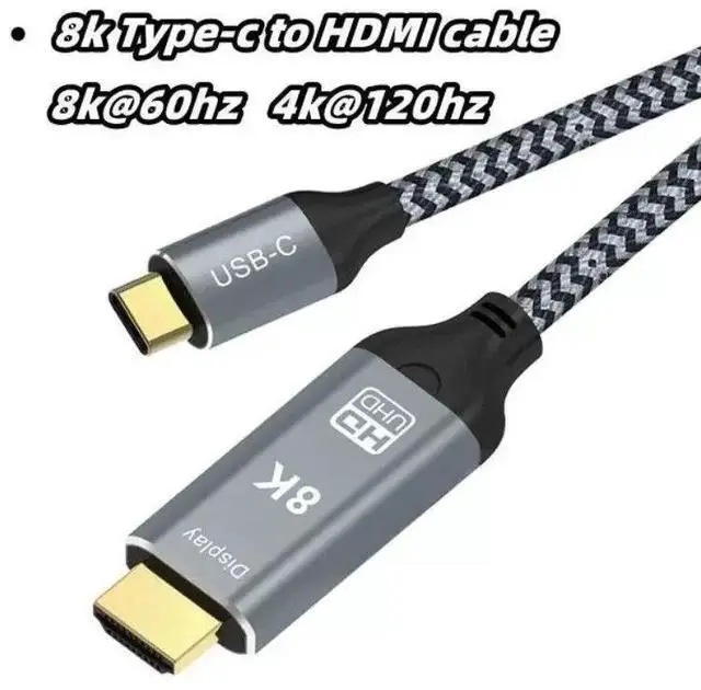 Alt view image 2 of 7 - MIZIQIER USB C to HDMI 2.1 Cable 8K@60Hz 4K@120Hz 48Gbps, Type-C to HDMI Braided Cord Nylon Braid Aluminum Shell 8k 1m-3.3FT