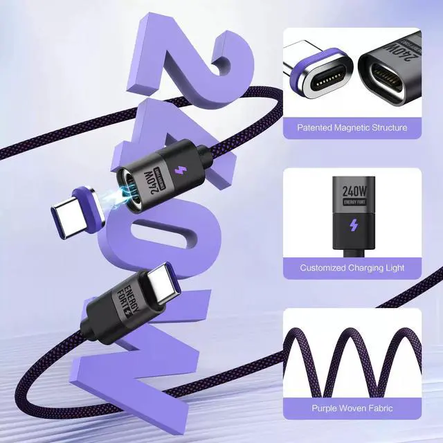 Alt view image 5 of 6 - 240W Magnetic Charging Cable PD3.1 5A Fast Charging USB C Multiple length options 0.5m C Cable 3 Plug