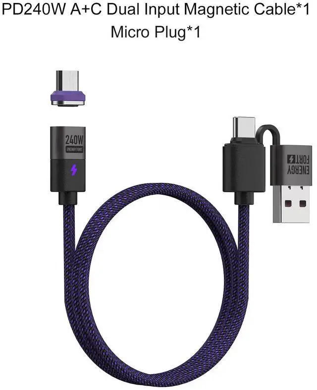 Main image of 240W Magnetic Charging Cable PD3.1 5A Fast Charging USB C Multiple length options 0.5m 2 in 1 Micro Plug