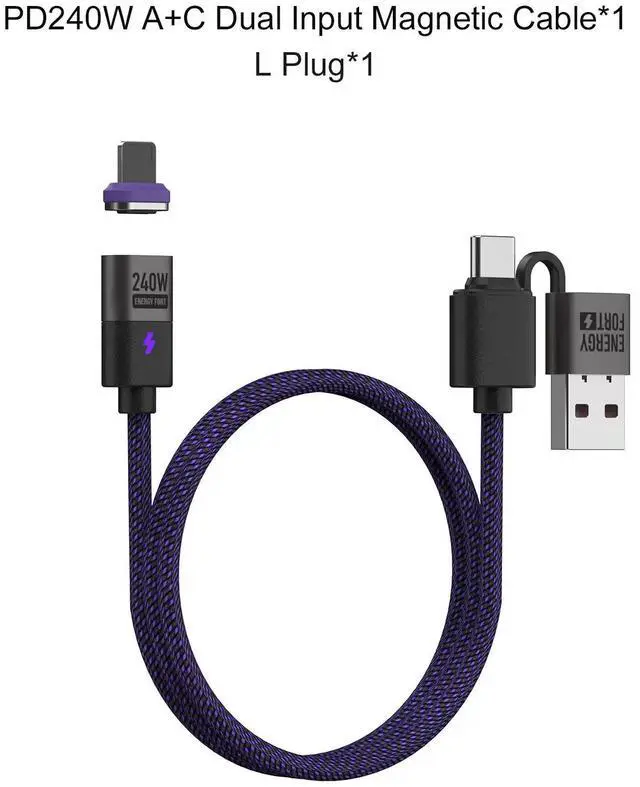 Main image of 240W Magnetic Charging Cable PD3.1 5A Fast Charging USB C Multiple length options 1.8m 2 in 1 L Plug