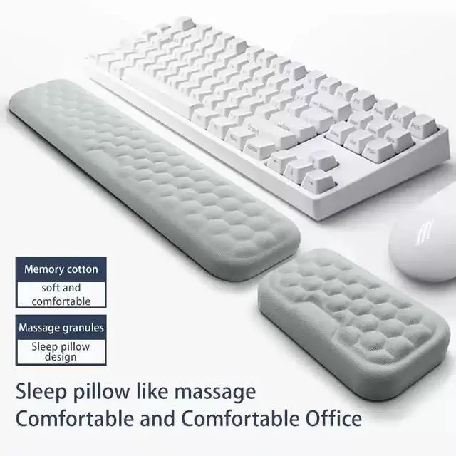 Alt view image 2 of 6 - Ergonomic Keyboard and Mouse Wrist Rest Set, Breathable Memory Foam with Massage Pattern, Skin-Friendly and Sweat-Proof, All-Season Comfort for Office Workers and Typists minimal gray /130x60x20mm