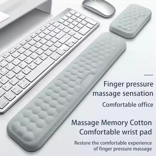 Alt view image 6 of 6 - Ergonomic Keyboard and Mouse Wrist Rest Set, Breathable Memory Foam with Massage Pattern, Skin-Friendly and Sweat-Proof, All-Season Comfort for Office Workers and Typists minimal gray /130x60x20mm