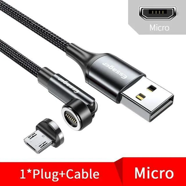 Main image of Essager 540 Rotate Magnetic Cable 3A Fast Charging Micro USB Type C Cable For iPhone Xiaomi Magnet Grey Micro Cable 2m