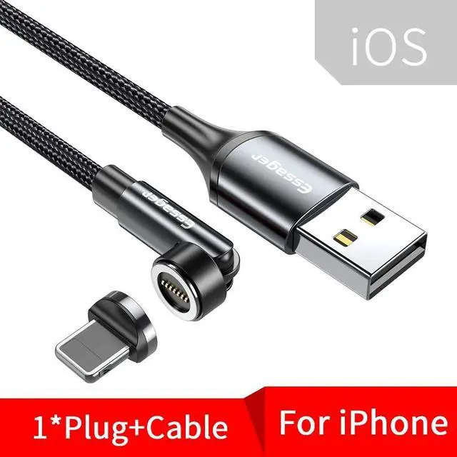 Main image of Essager 540 Rotate Magnetic Cable 3A Fast Charging Micro USB Type C Cable For iPhone Xiaomi Magnet Grey iOS Cable 1m