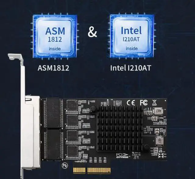 Alt view image 3 of 4 - PCIe Quad Port Gigabit Network Card 4 x Intel I210AT, ASM1812 PCIe Switch, 10/100/1000Mbps, Supports Link Aggregation, VLAN, PXE, for Server & Soft Router