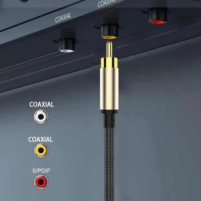 Alt view image 3 of 6 - Digital Coaxial Audio Cable RCA to RCA, 75 Ohm, Gold-Plated Connectors, Nylon Braided, Hi-Fi 5.1 SPDIF, for TV, DVD, Amplifier & Soundbar