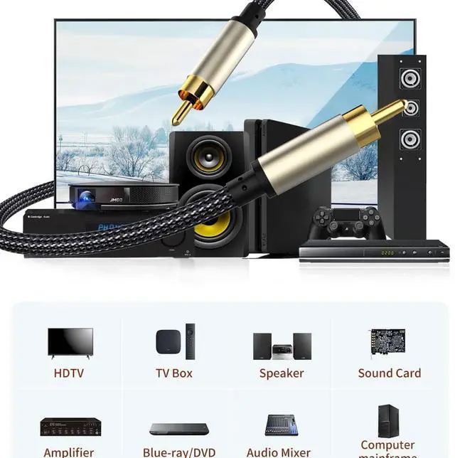 Alt view image 4 of 6 - Digital Coaxial Audio Cable RCA to RCA, 75 Ohm, Gold-Plated Connectors, Nylon Braided, Hi-Fi 5.1 SPDIF, for TV, DVD, Amplifier & Soundbar