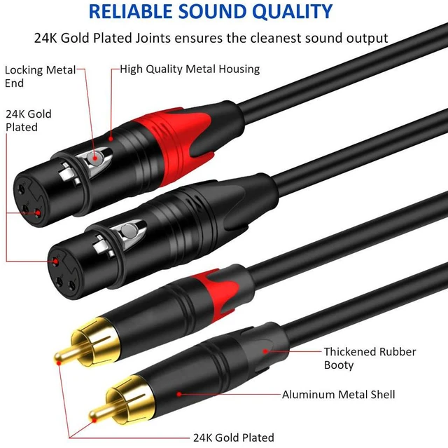 Alt view image 2 of 6 - XLR to RCA Audio Cable Dual XLR Male to Dual RCA Male, 1.5m, 99.99% OFC, Gold-Plated Connectors, for Mixer, Amplifier, Speaker & Hi-Fi System