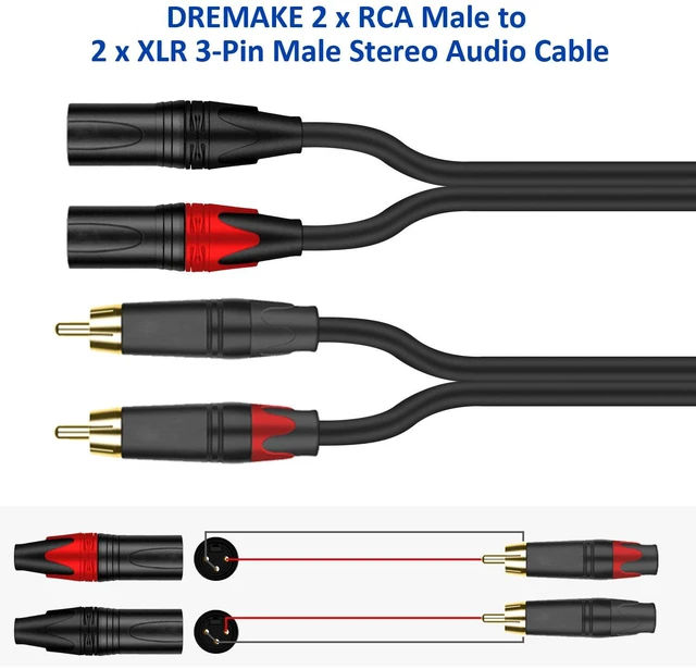 Alt view image 4 of 6 - XLR to RCA Audio Cable Dual XLR Male to Dual RCA Male, 1.5m, 99.99% OFC, Gold-Plated Connectors, for Mixer, Amplifier, Speaker & Hi-Fi System