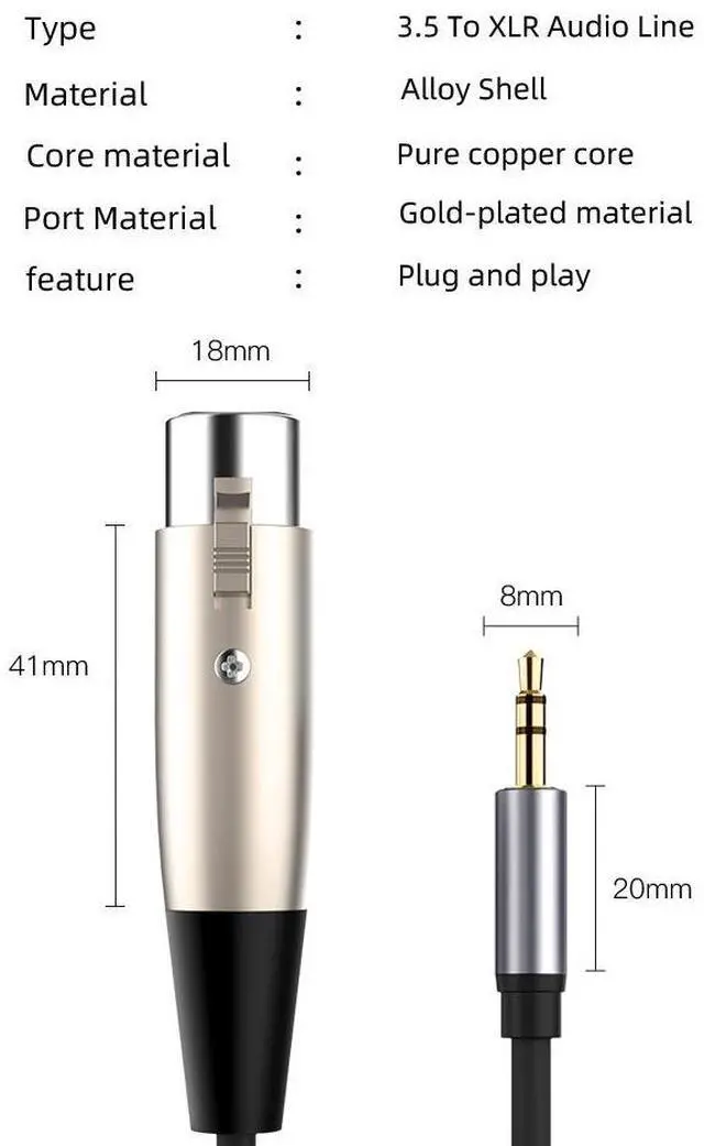 Alt view image 3 of 5 - 3.5mm Female to XLR Male Audio Cable 1/8" to XLR, 24K Gold Connectors, 4N OFC, Dual Shielding, for Smartphone, PC, Mixer & Speaker