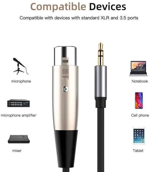 Alt view image 4 of 5 - 3.5mm Female to XLR Male Audio Cable 1/8" to XLR, 24K Gold Connectors, 4N OFC, Dual Shielding, for Smartphone, PC, Mixer & Speaker