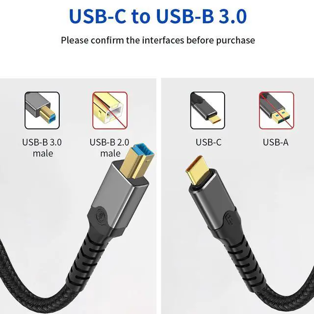 Alt view image 5 of 6 - USB Type-C 3.0 to USB 3.0 Type-B Cable 5Gbps, Gold-Plated, for Printer, External Hard Drive, DAC, Scanner & Hub (USB 3.0 B Port Only)