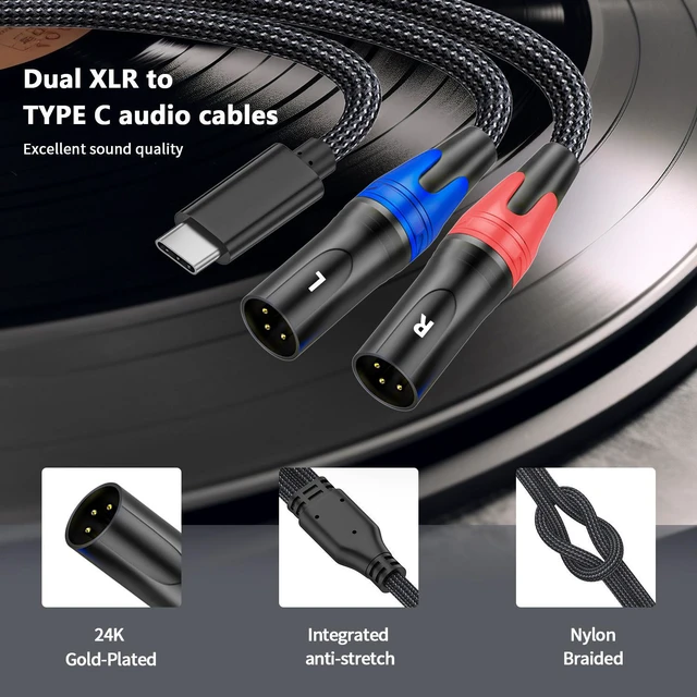 Alt view image 2 of 4 - USB-C to Dual XLR Audio Cable Built-in DAC, 24K Gold-Plated, Nylon Braided, for Smartphone, Tablet, Laptop to Mixer, Speaker & Amplifier