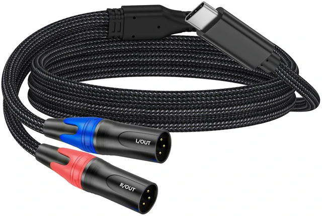 Main image of USB-C to Dual XLR Audio Cable Built-in DAC, 24K Gold-Plated, Nylon Braided, for Smartphone, Tablet, Laptop to Mixer, Speaker & Amplifier