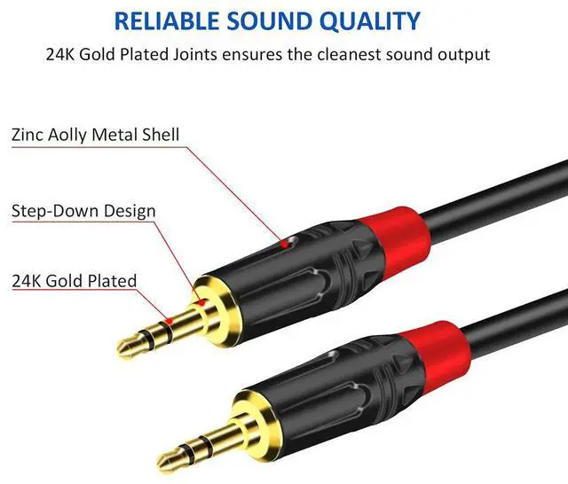 Alt view image 3 of 5 - 3.5mm TRS to TRS Audio Cable 1m, 99.99% OFC, Dual Shielding, Gold-Plated, for Smartphone, Laptop, Mixer, Amplifier & Guitar Amp