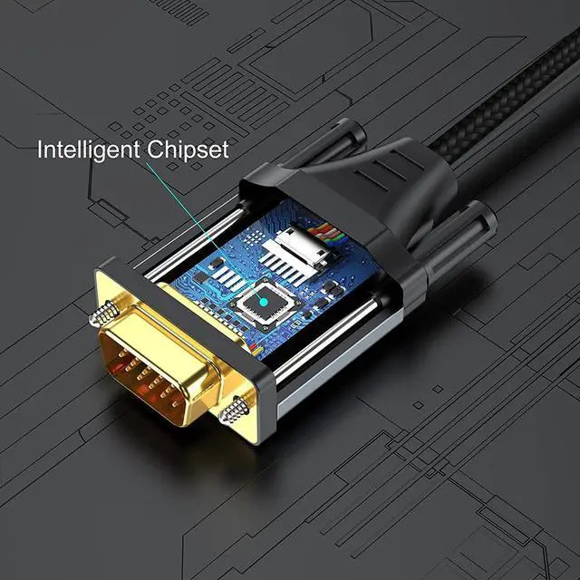 Alt view image 2 of 4 - HDMI to VGA Cable 1080P, 1.8m (6ft), 28AWG Copper, Aluminum Foil Shielding, Nylon Braided, for Laptop, PC, DVD to Monitor & Projector