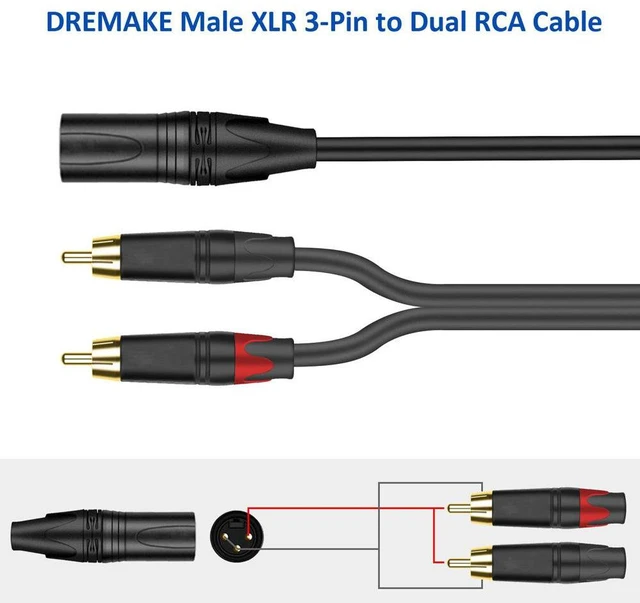 Alt view image 2 of 5 - Dual RCA to XLR Male Audio Cable 0.3m, 2x RCA to 1x XLR, OFC, Triple Shielding, for Mixer, Microphone, Amplifier & Recording