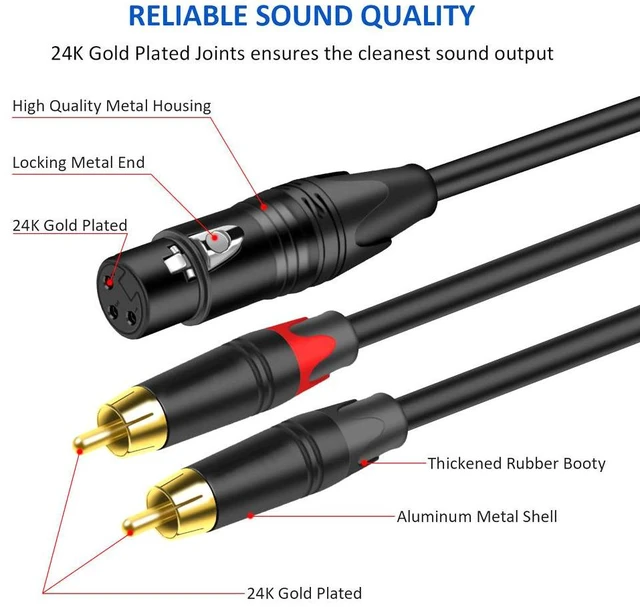 Alt view image 5 of 5 - Dual RCA to XLR Male Audio Cable 0.3m, 2x RCA to 1x XLR, OFC, Triple Shielding, for Mixer, Microphone, Amplifier & Recording