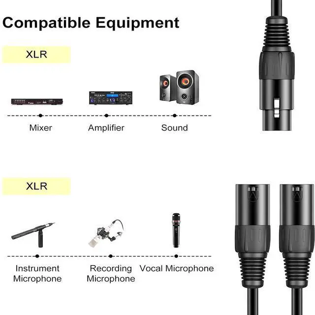 Alt view image 2 of 7 - XLR Male to Dual XLR Female Y-Splitter Cable 1-to-2 Balanced Audio Splitter, 99.99% OFC, Metal Connectors, for Microphone, Mixer, Amplifier & PA System