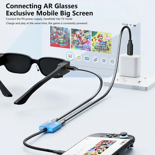 Alt view image 3 of 5 - AR Glasses Hub USB-C to USB-C Adapter with PD Charging, 8K@60Hz Video, for AR Glasses, Portable Monitor, Steam Deck, Switch, iPad & Phone