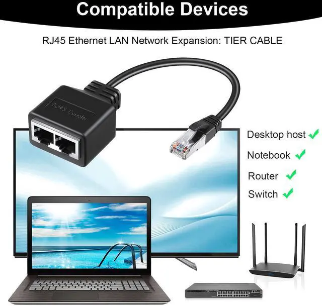 Alt view image 3 of 7 - RJ45 Ethernet Splitter Cable 1 Male to 2 Female, 24cm, LAN Network Adapter, for Sharing One Ethernet Port Between Two Devices