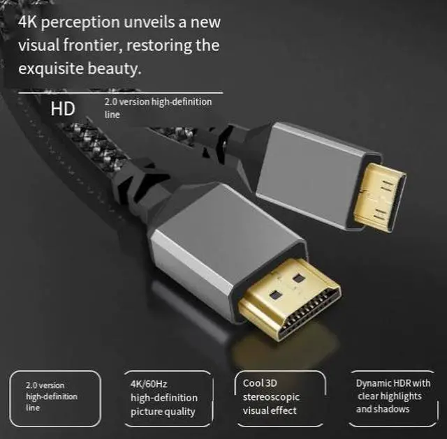 Alt view image 2 of 3 - Mini HDMI to HDMI 2.0 Cable 4K@60Hz, 90° Right-Angle, Gold-Plated, for Camera, Tablet, Raspberry Pi to TV & Monitor