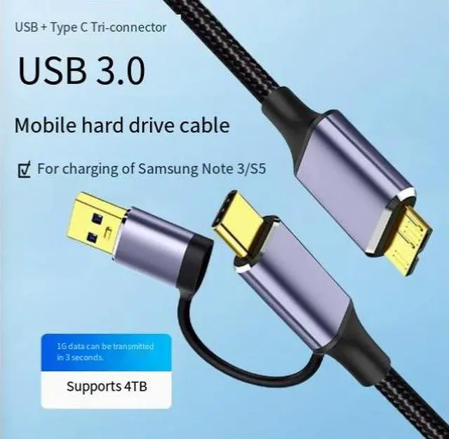 Alt view image 4 of 4 - USB-C to USB 3.0 Micro-B Cable 2-in-1, 5Gbps, for External HDD, SSD, Portable Drive & Smartphone