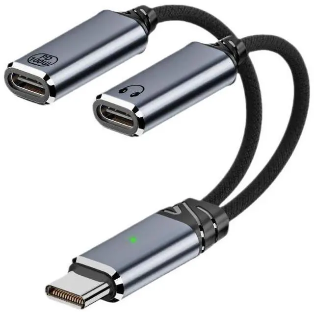 Main image of USB-C 2-in-1 Audio & Charging Adapter 100W PD Fast Charging, 3.5mm Headphone Jack, for iPhone 16, Huawei, Samsung, Laptop