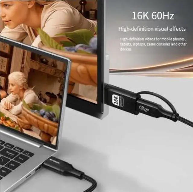Alt view image 2 of 4 - USB-C to DisplayPort Cable 20Gbps, 100W PD, 16K@60Hz, Braided, for Laptop, MacBook, Monitor & Gaming