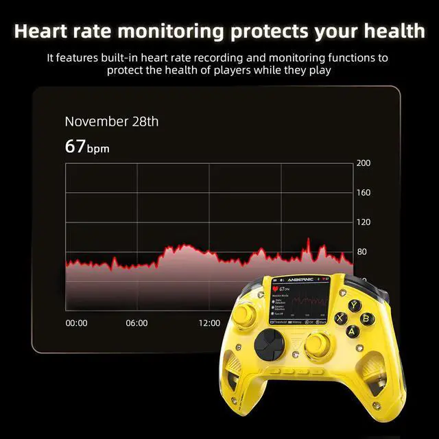Alt view image 3 of 7 - RG G01 Smart Game Controller 2.5D Smart Screen, Heart Rate Monitor, 6-Axis Gyro, Multi-Platform Support - yellow