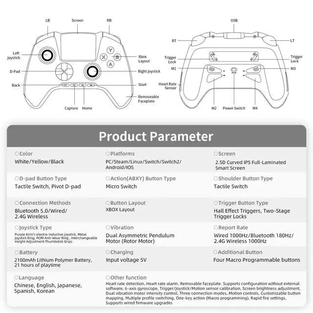 Alt view image 4 of 5 - RG G01 Smart Game Controller 2.5D Smart Screen, Heart Rate Monitor, 6-Axis Gyro, Multi-Platform Support - black