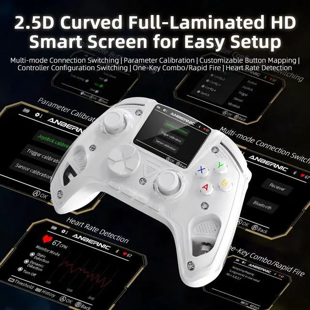 Alt view image 5 of 5 - RG G01 Smart Game Controller 2.5D Smart Screen, Heart Rate Monitor, 6-Axis Gyro, Multi-Platform Support - white