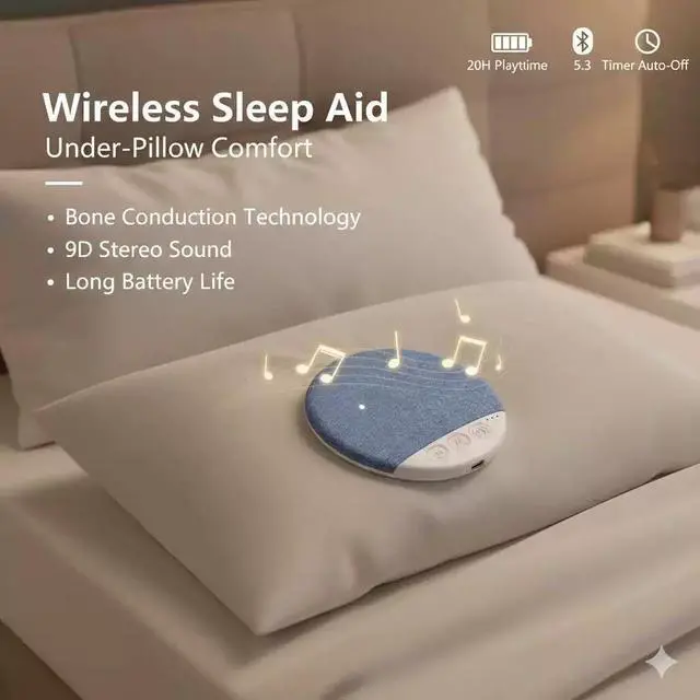 Alt view image 4 of 6 - Bluetooth Pillow Speaker Wireless Sleep Music Player for Under Pillow, Private Bone Conduction Sound, Sleep Timer, Stereo Bass for Side Sleepers & Travel