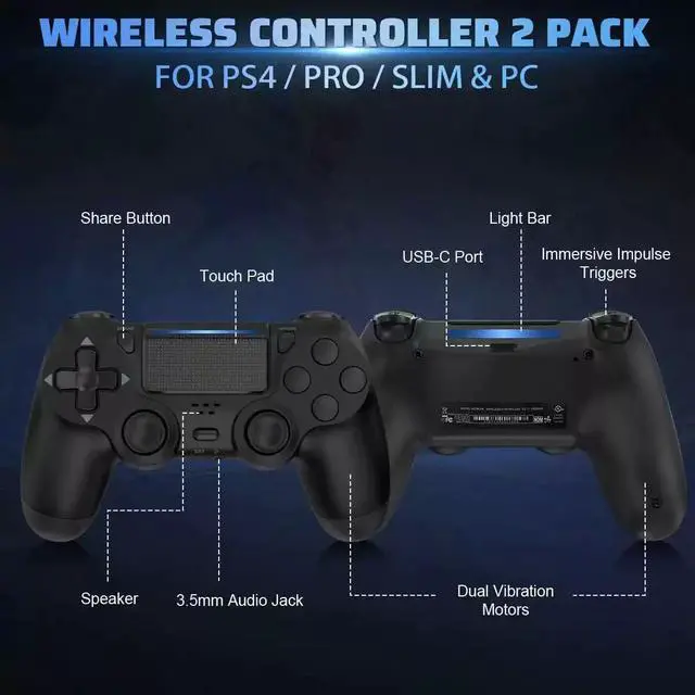 Alt view image 3 of 5 - Wireless Controller with Bluetooth Support Compatible with Sony PS4, Gamepad for PS4/PS4 Slim/Pro - black