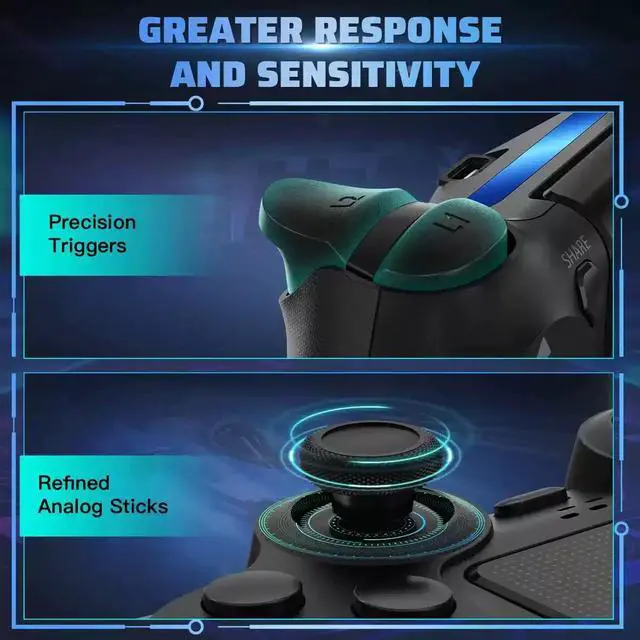 Alt view image 4 of 5 - Wireless Controller with Bluetooth Support Compatible with Sony PS4, Gamepad for PS4/PS4 Slim/Pro - black