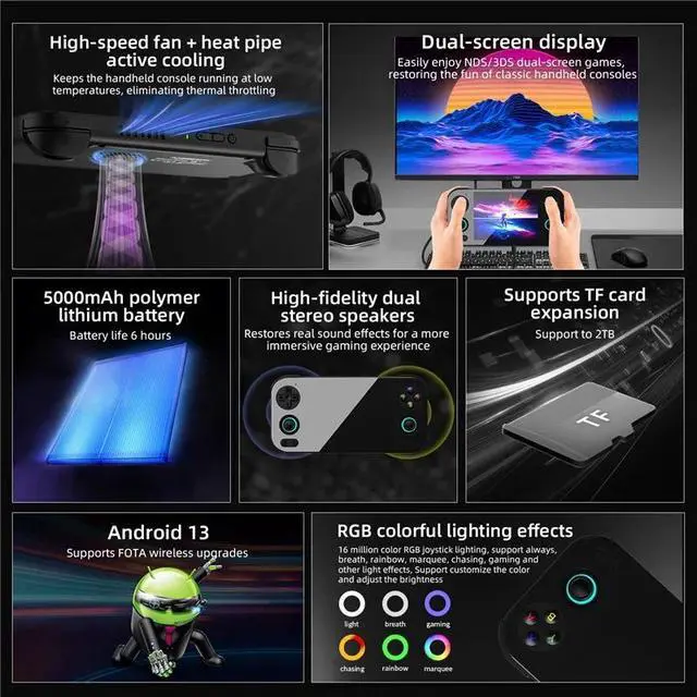 Alt view image 4 of 6 - RG476H Portable Game Console 5000mAh Battery, 8GB+128GB Storage, WiFi & BT, Multi-Function Classic Video Game Handheld purple