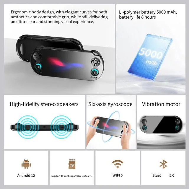 Alt view image 6 of 6 - RG VITA Pro Handheld Game Console Dual OS Android 14/Linux, 5.5" 1080P Screen, Multi-Emulator Support, 4GB+64GB, Wi-Fi 6 black