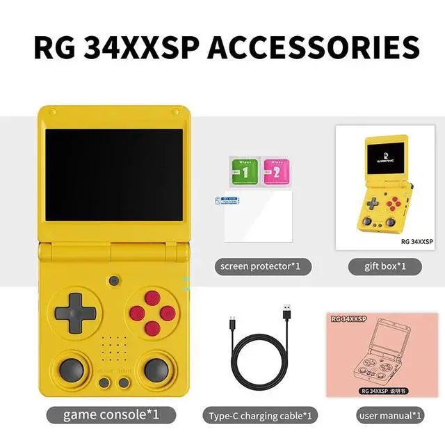Alt view image 3 of 4 - RG34XXSP Mini Retro Clamshell Handheld Game Console 5G WiFi, HDMI TV Output, 3300mAh Battery, Great Gift for Kids Yellow