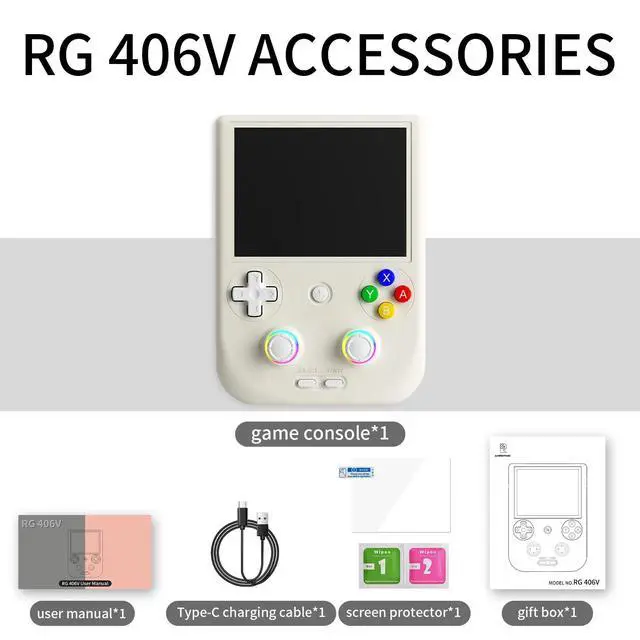 Alt view image 3 of 6 - RG 406V 64-Bit Handheld Game Console Unisoc T820, 4" IPS Screen, 3D Hall Joystick, RGB Lighting, 8GB+128GB, Android 13 - white