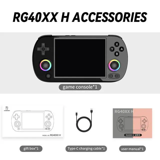 Alt view image 3 of 7 - RG40XX H Handheld Game Console with RGB Lights HD TV Output, Linux Open System, 15000+ Classic Games Built-in Black