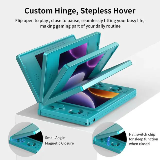 Alt view image 3 of 7 - Portable Anbernic RG DS Handheld Game Console Dual 4" IPS Touchscreens, Android 14, 4000mAh Battery, Foldable Clamshell Design