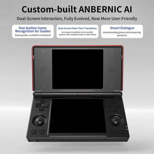Alt view image 3 of 5 - Portable Anbernic RG DS Handheld Game Console Dual 4" IPS Touchscreens, Android 14, 4000mAh Battery, Foldable Clamshell Design Red