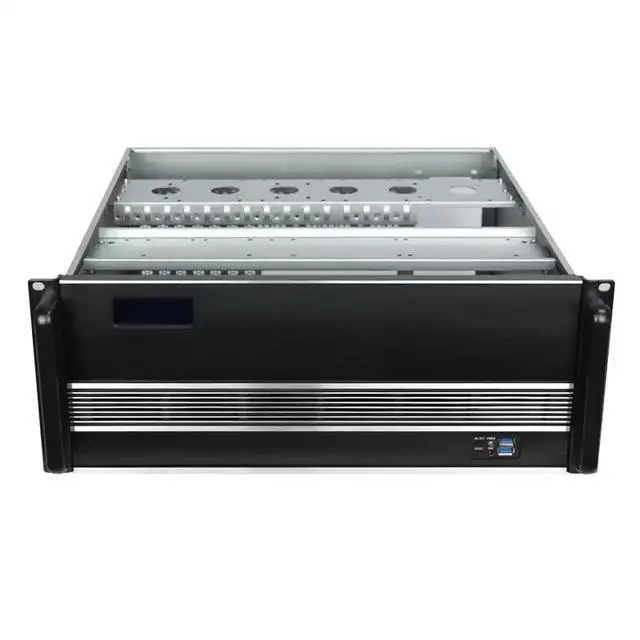 Alt view image 3 of 5 - 4U Industrial Chassis with Brushed Silver Aluminum Front Panel Rackmount/W Desktop HTPC Case, Temperature Display, AT450M Depth
