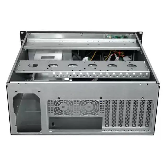 Alt view image 4 of 5 - 4U Industrial Chassis with Brushed Silver Aluminum Front Panel Rackmount/W Desktop HTPC Case, Temperature Display, AT450M Depth