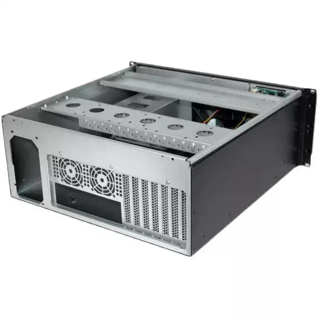 Alt view image 5 of 5 - 4U Industrial Chassis with Brushed Silver Aluminum Front Panel Rackmount/W Desktop HTPC Case, Temperature Display, AT450M Depth