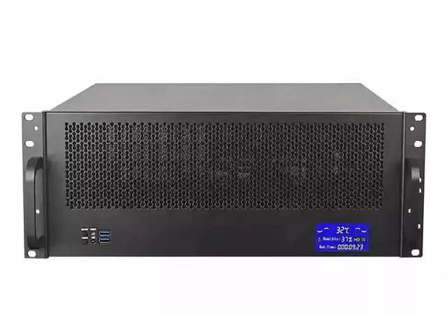 Main image of K443F 4U Short Depth Rackmount Chassis Supports EATX Motherboards, 8-Slot, 360mm Radiator Support, 430mm Depth, Temp Display, for Industrial PC/Server